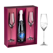 European Handmade Lead Free Crystalline Champagne Flutes- With Empty Space in the Center to Fit your own bottle of wine - decorated W/ Real swarovski Diamonds - Gift Boxed