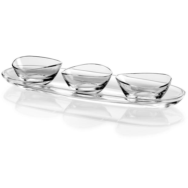European Lead Free Crystal Relish Dish - Oval Tray (19.5" Long) W/ 3 Small Bowls (5" Diameter)