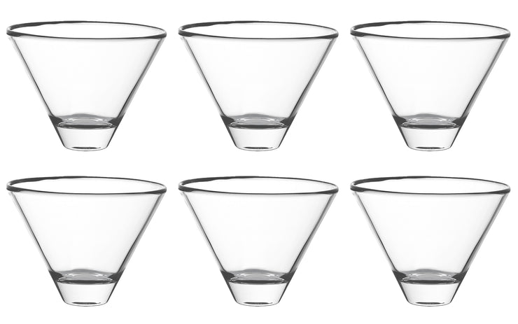 European Quality Glass - Martini - Stemless Cocktail Glasses - Set of 6-11 oz.