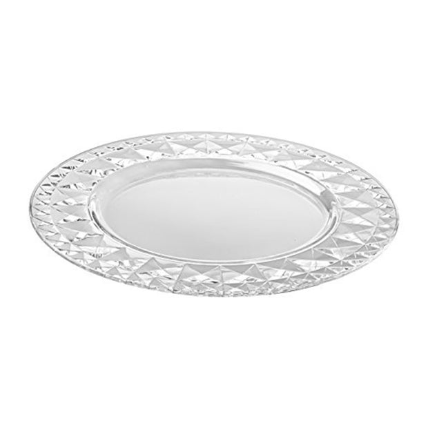 European Lead Free Crystalline Clear Charger / Large Plate - Designed Border - 12.5" Diameter - Set of 2