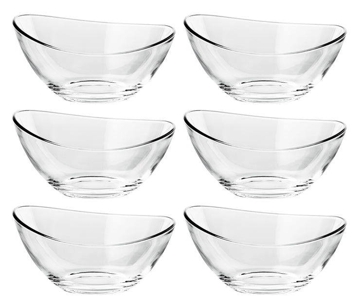 European Quality Glass Small Bowls -Could Be Used For Small Fruit/Nut/Dessert - Each Bowl is 4" Length x 3.3" Width - Set of 6