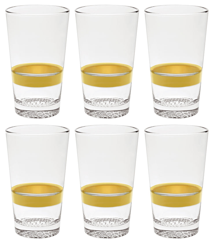 European Quality Glass Hiball Tumbler- With Gold Band - Stackable - Won't Get Stuck - Artistically Designed - Highball Glasses are 14.2 oz.- Set of 6