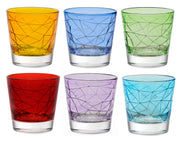European Glass Double Old Fashioned Tumbler -Assorted Colors- For  Whiskey - Bourbon - Water - Beverage - 7 oz. - Set of 6