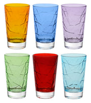 European Quality Glass - Set of 6 - Assorted Colors - Highball - Hiball - Glasses - Tumblers - 14.2 Oz.