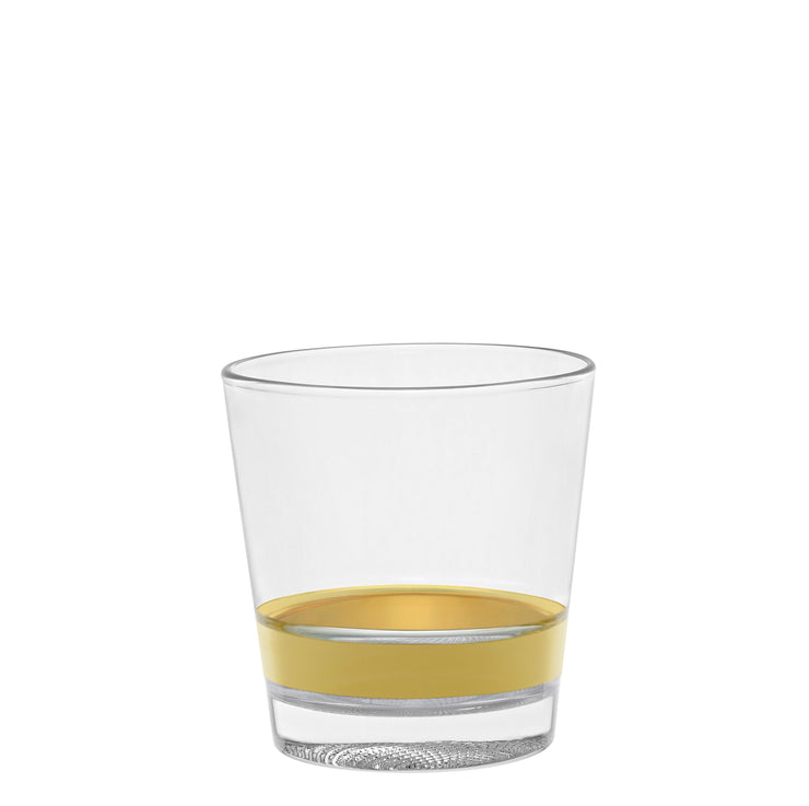 European Quality Glass - Double Old Fashioned Glasses - Uniquely Designed - with Gold Band - 13.5 oz. - Set of 6
