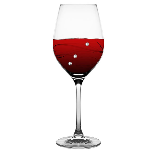 European Handmade Lead Free Crystalline Sparkle Red Wine Glasses - Decorated W/ Real Swarovski Diamonds- Gift Boxed - 16 oz. - Set/4