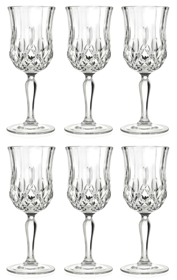 Wine Glass - Goblet - Red Wine - White Wine - Water Glass - Stemmed Glasses - Set of 6 Goblets - Crystal like Glass - 5.4 oz. Beautifully Cut  Designed - Made in Europe
