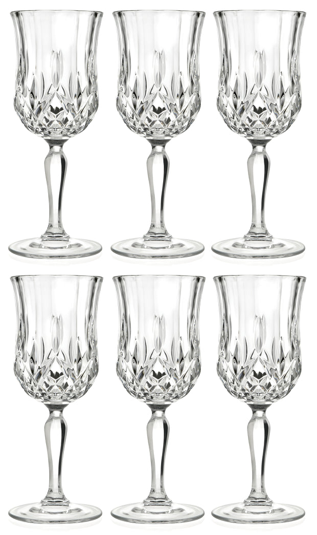 Wine Glass, Set of 6 Goblets ,  7.75 oz., Beautifully  Cut Crystal  Designed -  Made in Europe