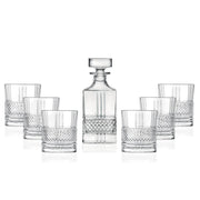 European Lead Free Crystalline Whiskey Decanter W/ 6 Double Old Fashioned Tumblers -7 piece set  -29 oz. Square Decanter -6 D.O.F. Tumblers - 12 oz.