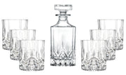 Whiskey Decanter and Glass 7 pc Set - Lead Free Crystal - 25 oz. Square Decanter with 6 - 10 oz. Double Old Fashioned Tumblers-  Made in Europe
