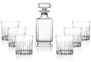 Whiskey Decanter and Glass 7 pc Set -  Lead Free Crystal - 25 oz. Square Decanter with 6 - 10.5 oz. Double Old Fashioned Tumblers- Made in Europe