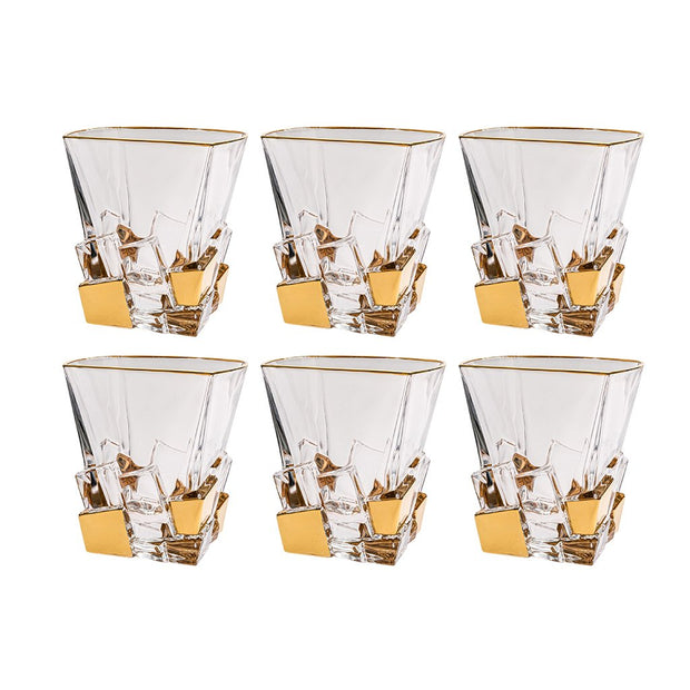 Crack Double Old Fashion with Gold, 11.7 oz. Set of 6