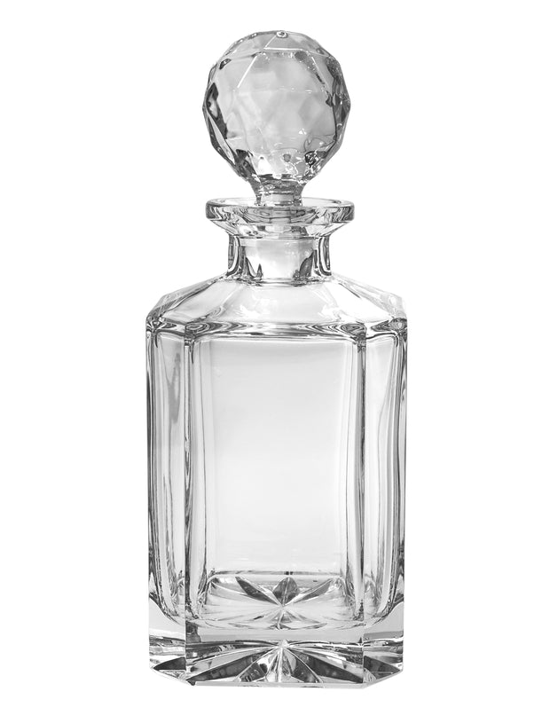 European Crystal Whiskey - Liquor Square Shaped Decanter - 30 Oz. - 10" Height