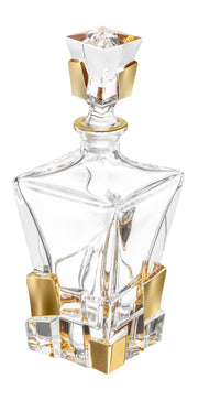 European Crystal Whiskey - Liquor Square Shaped Decanter W/ Ice Cube Design In Gold - 28 Oz. - 11.25" Height
