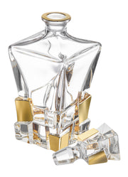European Crystal Whiskey - Liquor Square Shaped Decanter W/ Ice Cube Design In Gold - 28 Oz. - 11.25" Height