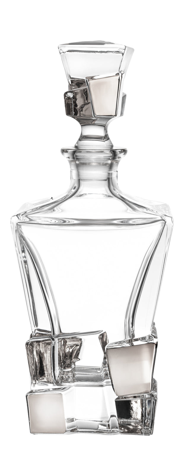 European Crystal Whiskey - Liquor Square Shaped Decanter W/ Ice Cube Design In Platinum - 28 Oz. - 11.25" Height