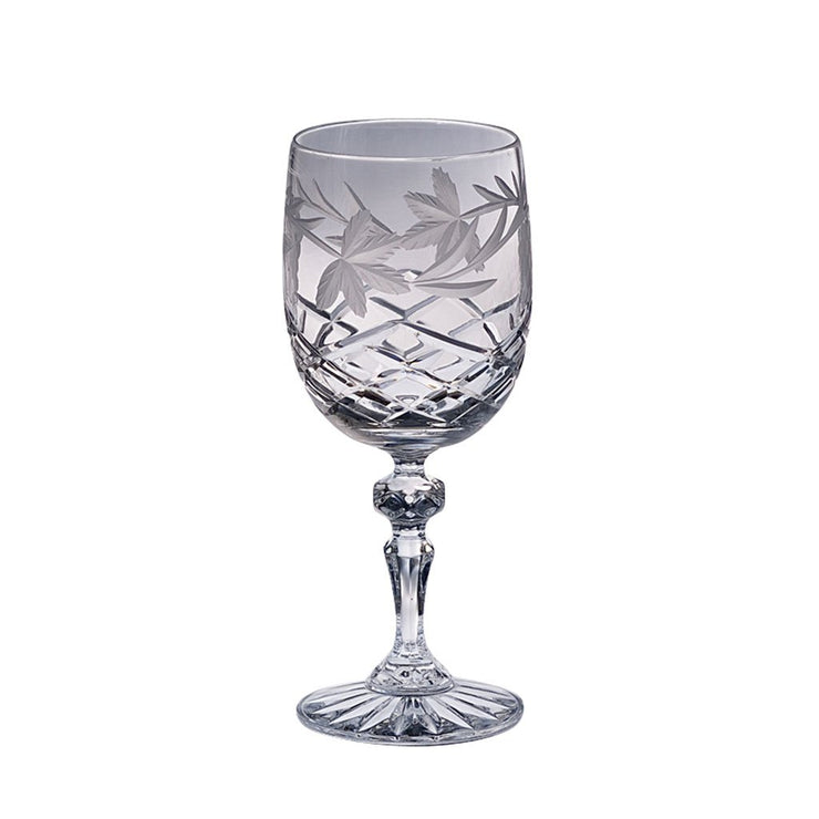 European Hand Cut Crystal Wine / Water Goblet W/ Grapevine Design- 11 oz.- Set/ 4