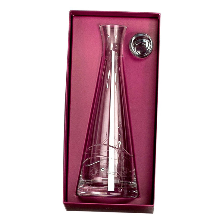 European Handmade Glass Sparkle Tall Wine Decanter-Decorated W/ Genuine Swarovski Diamonds-Gift Boxed-33 oz.