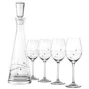 European Handmade Lead Free Crystalline 33 oz. Tall Wine Decanter with 4 White Wine 12.5 oz. Glasses - Decorated with Real Swarovski Diamonds - Gift Boxed ( Set of 5)