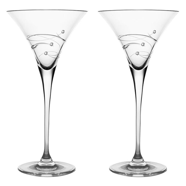 European Handmade Lead Free Crystalline Martini Glass - Decorated with Real Swarovski Diamonds -  8.25 oz., Set of 2