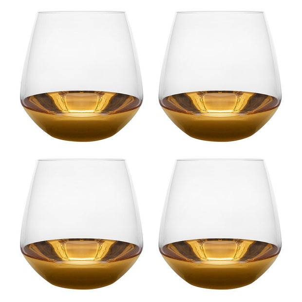 European Handmade Lead Free Crystalline Tumblers - Decorated And Dipped in 20 K gold on the bottom - 10.5 oz. - Set of 4