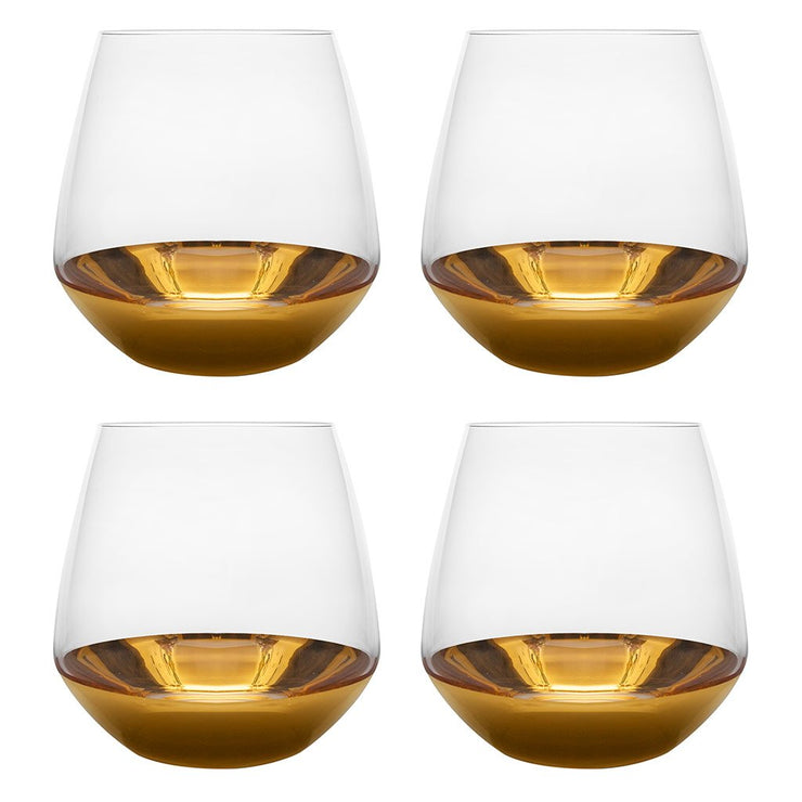 European Handmade Lead Free Crystalline Tumblers - Decorated And Dipped in 20 K gold on the bottom - 10.5 oz. - Set of 4
