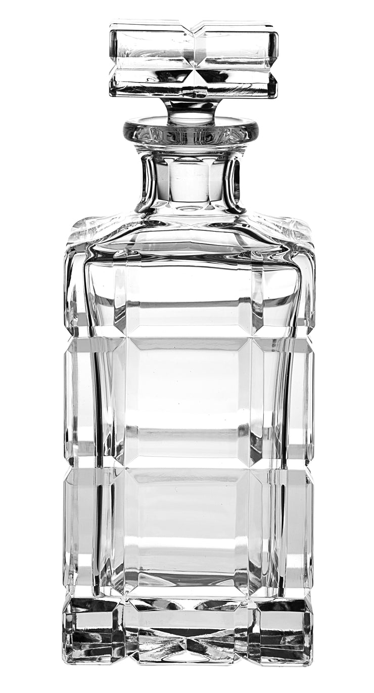 European Hand Cut Crystal Whiskey Square Decanter-30 oz
