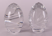 European Hand Cut Crystal Set Of 2 Egg Paperweight 3.5"Height - W/ Blank Panel For Engraving