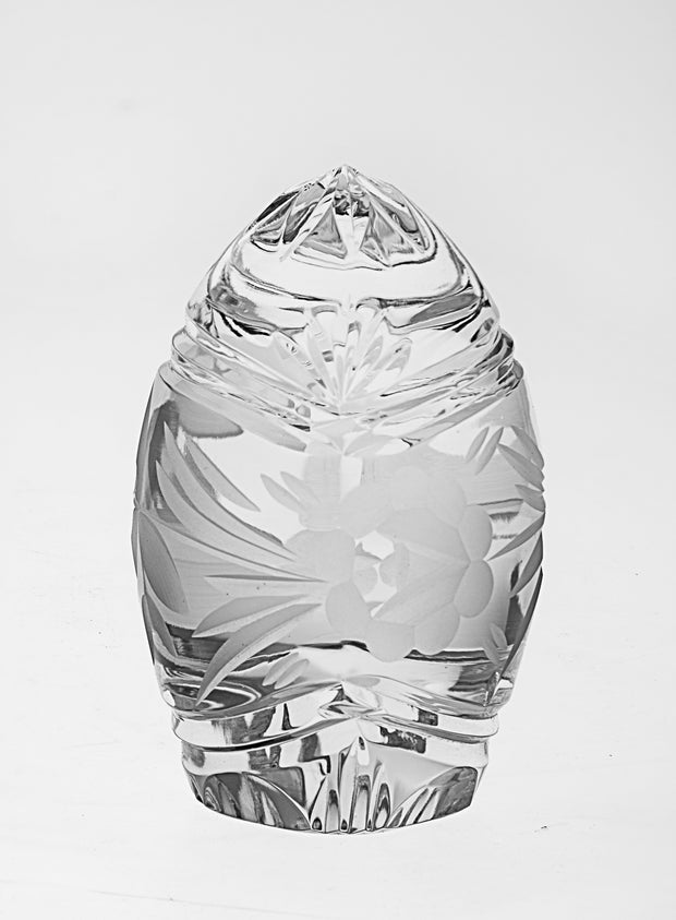 European Handmade Cut Crystal Egg Shaped Desk / Tabletop Paperweight W/ Frosted Flower Etched Design