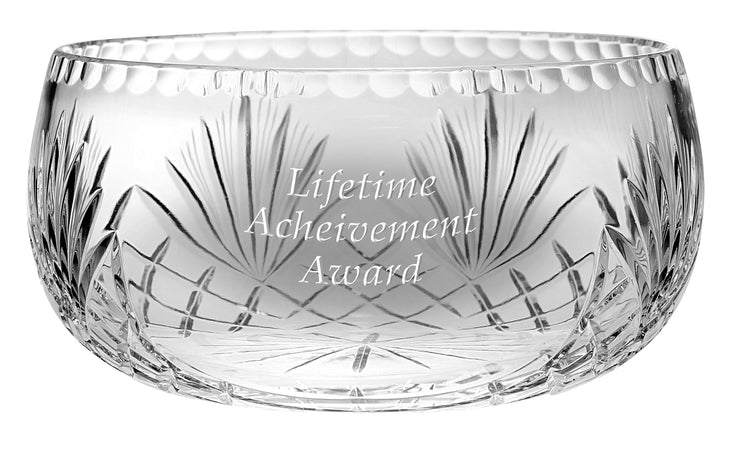European Hand Cut Crystal Bowl W/ Blank Panel For Engraving