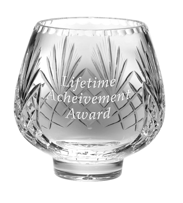 European Hand Cut Crystal Ftd Rose Bowls W/ Blank Panel For Engraving