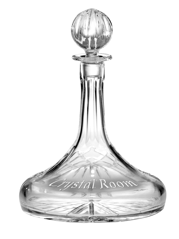 European Hand Cut Crystal Ships Decanter W/ Blank Panel For Engraving- 32 Oz.