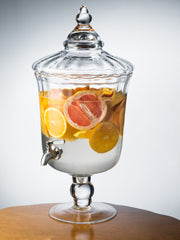 European Glass Beverage Dispenser - Iced Beverage Server -1.85 Gallon - 7 Liter ( 236 Fl. Oz. ) - with Stainless Steel Spigot - Knob