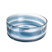 European Quality Glass Decorative Bowl - 11" Diameter - Thick Straight Sided Bowl -for Salad -Fruit -Or for Plants - Flowers - with Blue Swirl Design