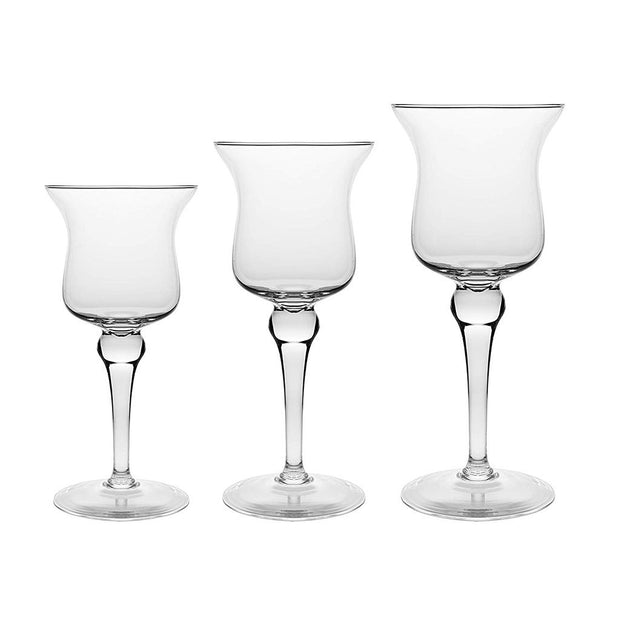 European Quality Hand Blown Lead Free Crystalline Set of 3 Pillar Candle Holders , 11.5" Height, 13.25" Height , 15.5" Height