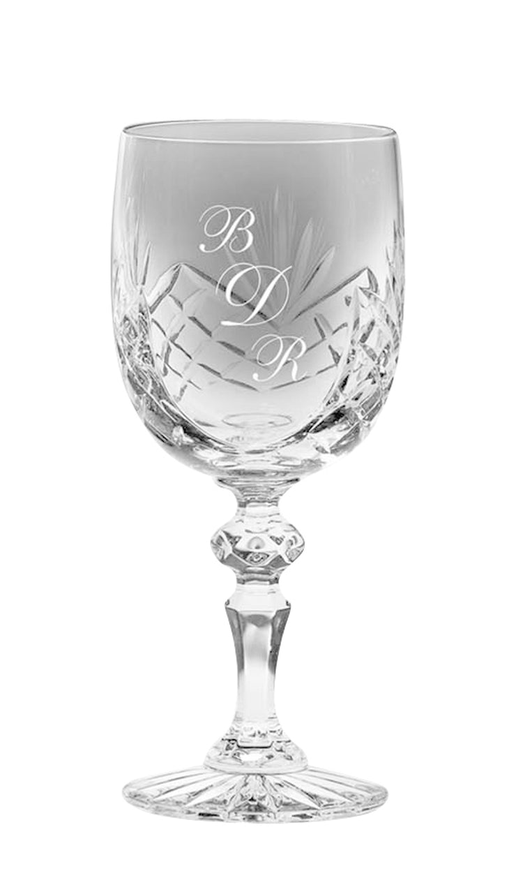 European Cut Crystal Red / White Wine Goblet W/ Blank Panel For Engraving- 11 Oz. - Set of 6