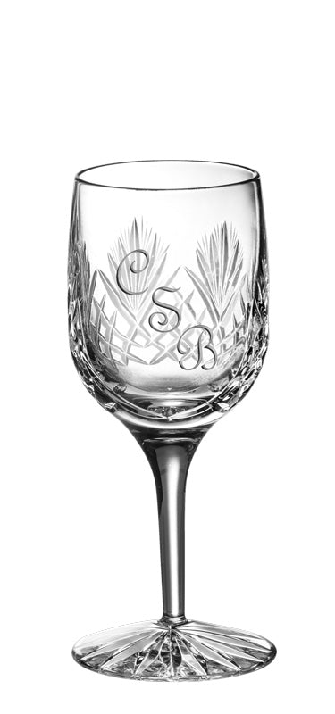 European Hand Cut Crystal Wine Goblets W/ Blank Panel - 7 Oz. - Set of 4
