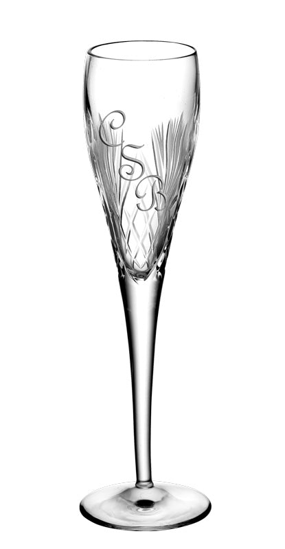 European Hand Cut Crystal Tall Champagne Flutes W/ Blank Panel For Engraving - 6 Oz. - Set of 4