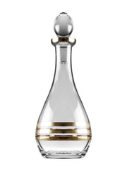 European Glass Wine Decanter W/ Stopper -Striped Gold Design - 48 Oz.