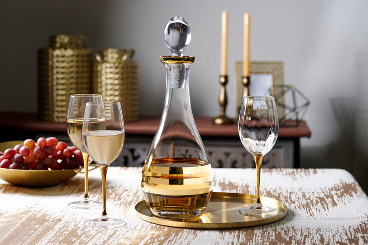 European Glass Goblet - White Wine Glass - Water Glass -  Gold Stem -Stemmed Glasses-Set of 6- 14 Oz.