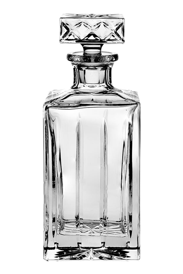 European Hand Cut Crystal Whiskey Square Decanter- 30 oz