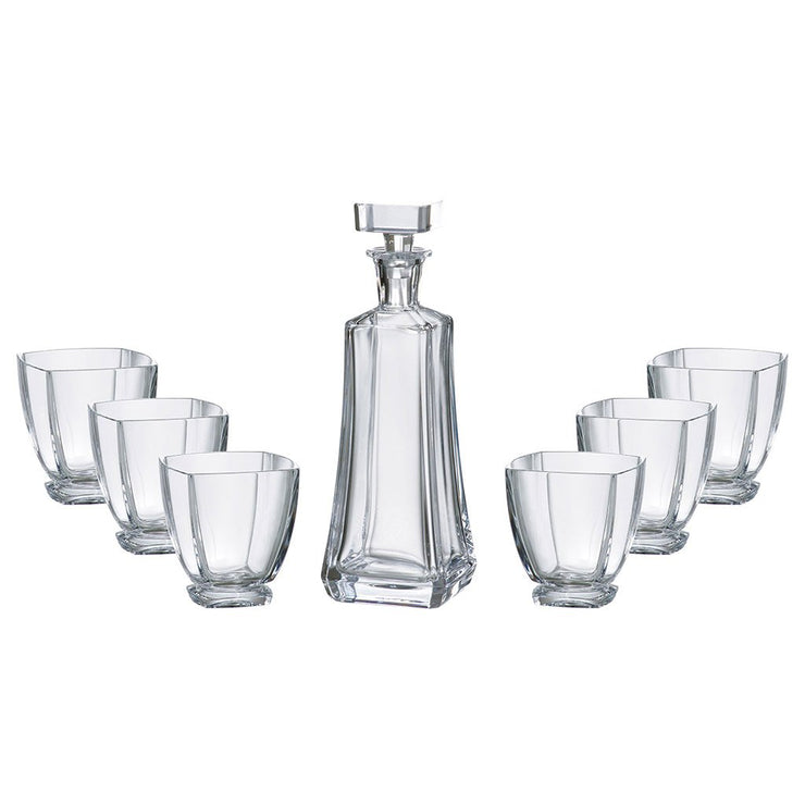 European Lead Free Crystalline 7 Piece Bar Set- For Whiskey, Wine, Liquor Includes 25 oz. Decanter - 6 Pcs of 10.75 oz. Double Old Fashioned Tumblers - Gift Boxed