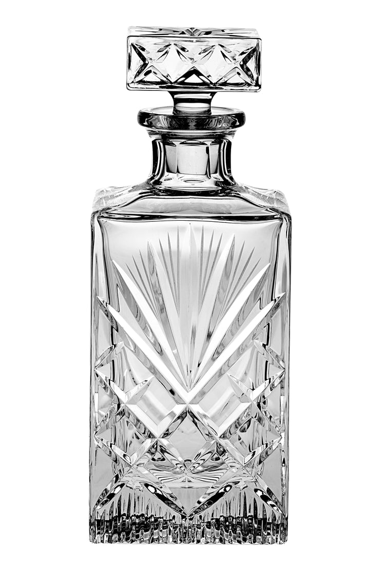 European Hand Cut Crystal Whiskey Square Decanter- 30 oz.