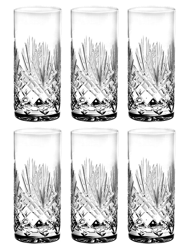 European Hand Cut Crystal Highball Tumbler Glasses -Drinking Tumblers - for Water, Juice, Wine, Beer and Cocktails - 13 oz.-Set of 6