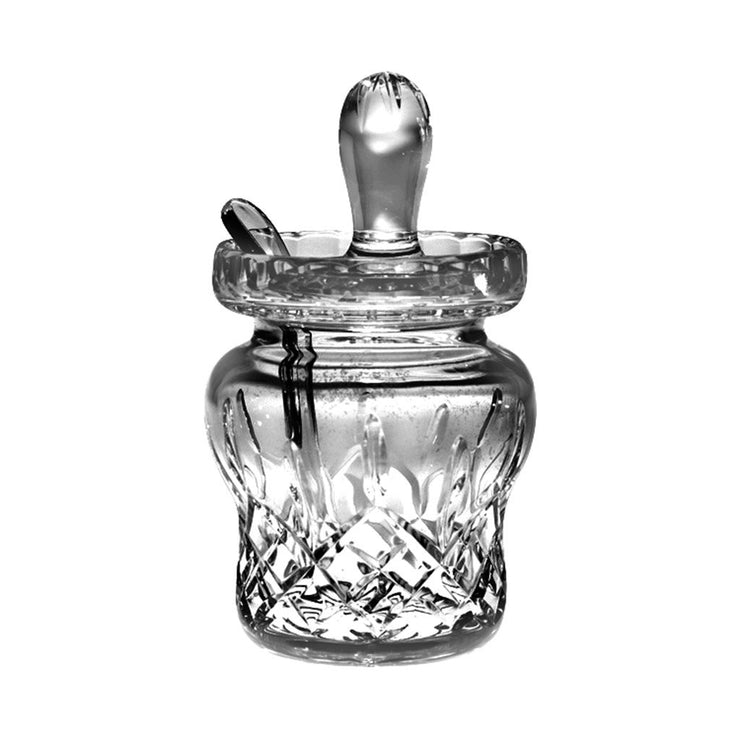 European Handmade Crystal Honey / Jam Jar W/ Spoon & Cover - 6.75 oz. - 5.5" Height