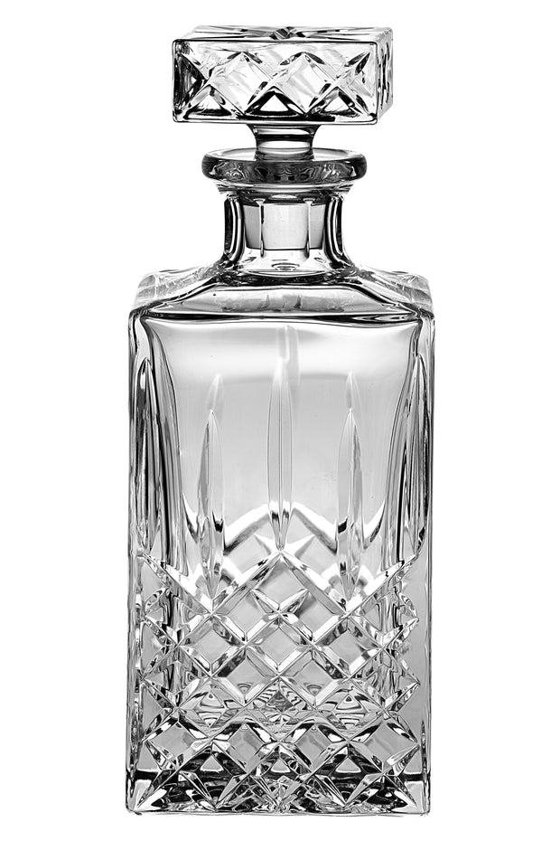 European Hand Cut Crystal Whiskey Square Decanter-30 oz.