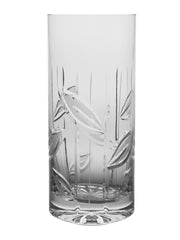 European Hand Cut Crystal Highball Tumbler Glass - Set/6 - Frosted Leaf Design-Drinking Tumblers for Water -13 oz.