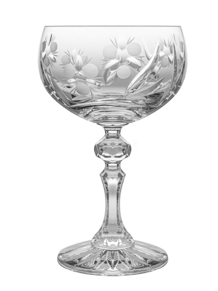 Vintage Crystal Champagne Wine Glasses Set of 6 Glass Goblet Hand Etched Stemmed  Water Glass Breweriana Barware Bar