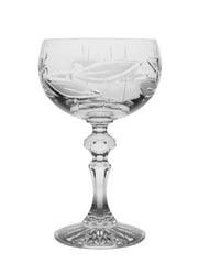 European  Hand Cut Crystal Champagne Glasses - Flute - Saucer - Belle Coupe - Set of 6 - Frosted Leaf Design - Each Glass is 6.5 oz.