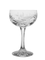 European Hand Cut Crystal Champagne Glasses - Flute - Saucer - Belle Coupe - Set of 6 Glasses - - Frosted Leaf Design - Each Glass is 6 oz.